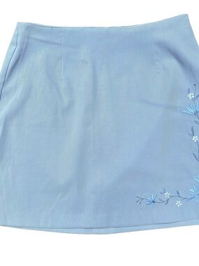 Vintage Y2K A. Byer Pale Blue Mini Skirt with Floral Embroidery